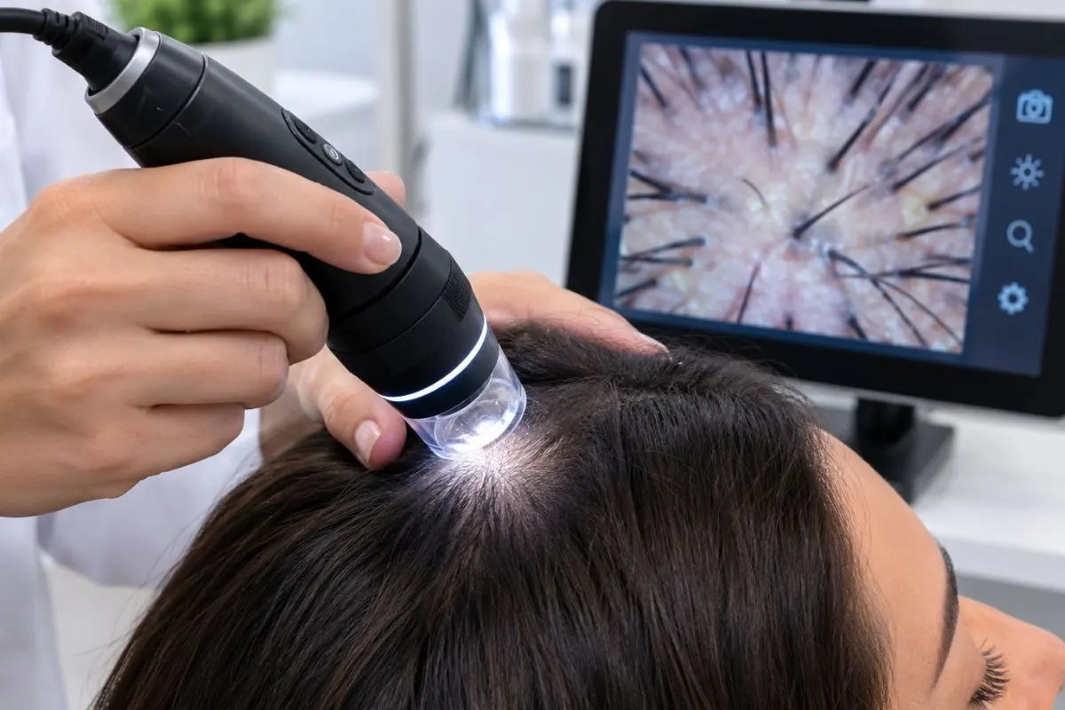 Tricoscopia e avaliação do couro cabeludo com imagem ampliada